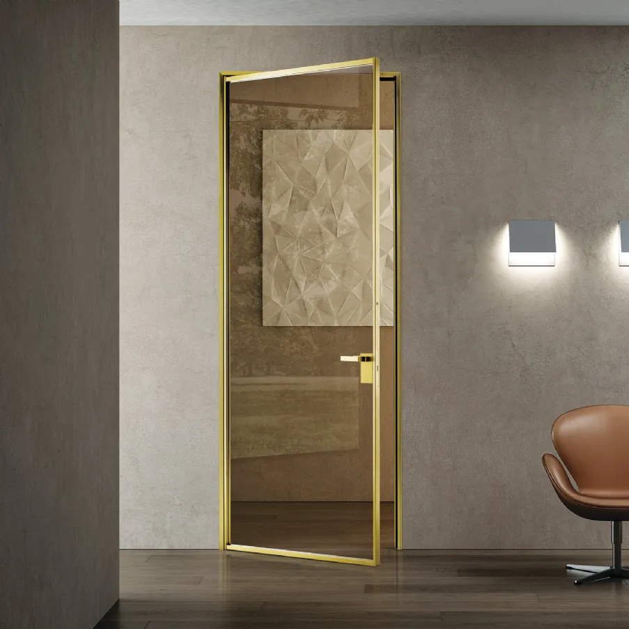 portes battantes design en verre et aluminium Bertolotto Porte finition or or