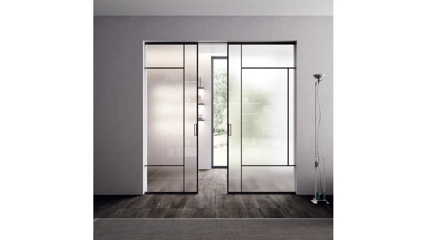 porte coulissante double vague en verre transparent transparent design Bertolotto Portes intérieures fabriquées en Italie